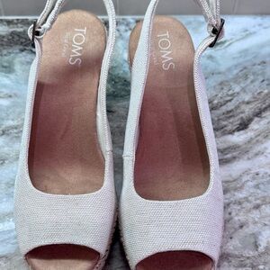 TOMS Natural Canvas Slingback Espadrille Wedge Peep-Toe
